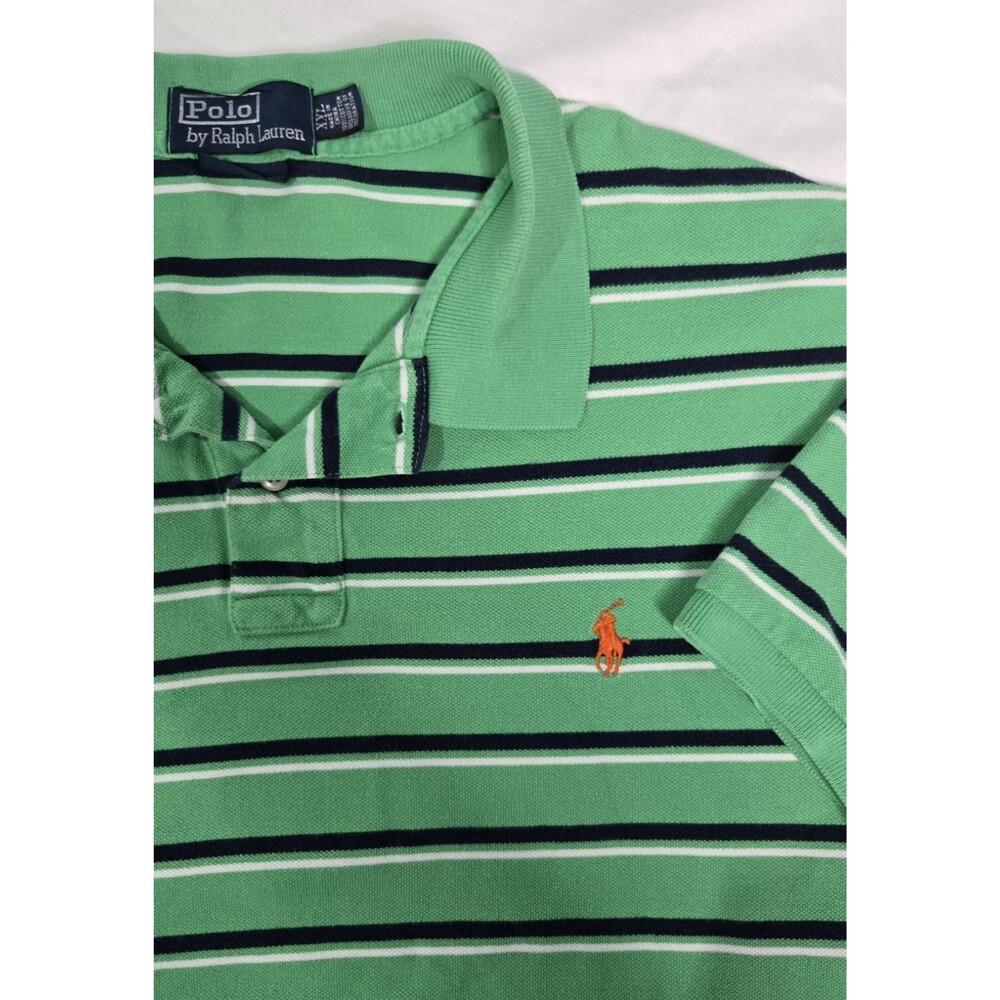 Polo Ralph Lauren Polo Shirt Mens 2XL Green Striped Pique Cotton Casual